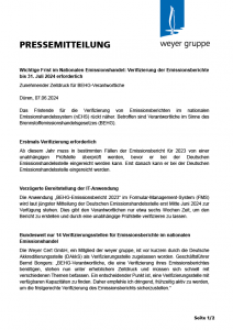 Eine Pressemitteilung der Weyer Cert GmbH zur Verifizierung von Emissionsberichten.